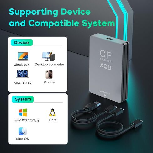 3-in-1 CFExpress Type B/XQD/SD Reader ، USB 3.2 GEN 2 10GBPS CFEXPRESS TYPE B READER مع فتحة مزدوجة متوافقة مع Sony G/M Series/Lexar/CF Express Type B لنظام التشغيل Windows/Mac OS/Linux in Kuwait