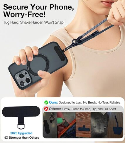 علامة تبويب حبل الهاتف لجهاز iPhone و Ultra-Didence & Ultra-Shin-Thin Phone Lanyard Patch ، جزء استبدال حزام الهاتف لجميع حالات الهاتف الكاملة لـ Samsung و Android ، Black X2 in Kuwait