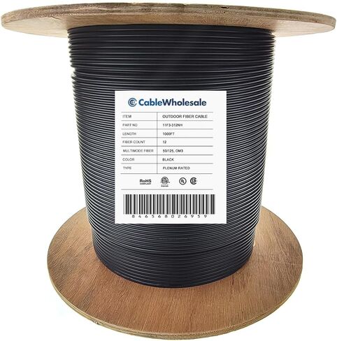 CableWholesale 12-Strand Fiber Indoor/Outdoor Fiber Optic Cable, OM3 Multimode 50/125, Plenum Rated, Black, Spool, 1000 feet in Saudi Arabia