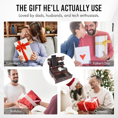 Wooden Docking Station with Storage Drawer, Dual Phone Stand, Watch Charger & Key Organizer for Desk or Nightstand, Gift for Husband, Dad, or Boyfriend in Kuwait