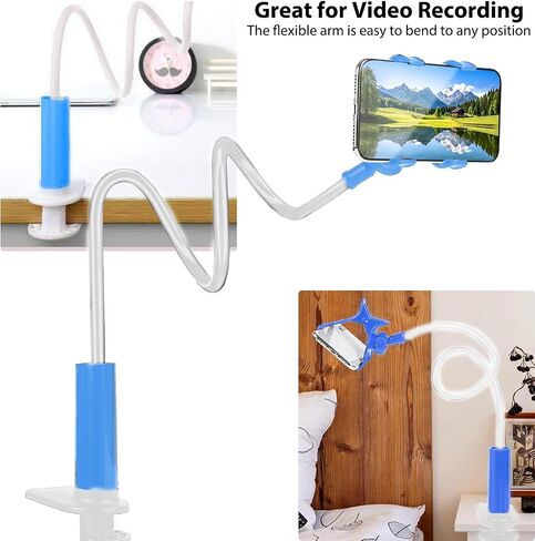 Phone Holder Stand for Bed Flexible Arm Adjustable Cell Phones Mount Clamp on Desk Bedframe Compatible(Blue) in Saudi Arabia