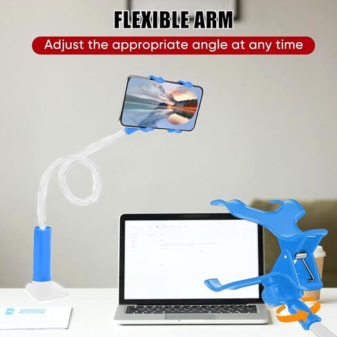 Phone Holder Stand for Bed Flexible Arm Adjustable Cell Phones Mount Clamp on Desk Bedframe Compatible(Blue) in Saudi Arabia