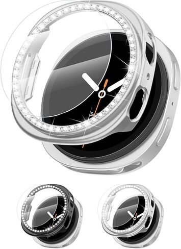 [2+2Pack Bling Diamond Case for Samsung Galaxy Watch 8 Screen Protector 40mm Women, Glitter Rhinestone Protective Hard PC Bumper Covers for Galaxy Watch 8 Case 40mm Cover Accessories in Kuwait