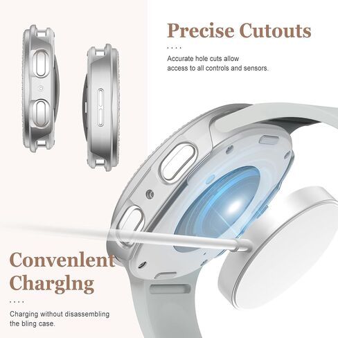 [2+2Pack Bling Diamond Case for Samsung Galaxy Watch 8 Screen Protector 40mm Women, Glitter Rhinestone Protective Hard PC Bumper Covers for Galaxy Watch 8 Case 40mm Cover Accessories in Kuwait