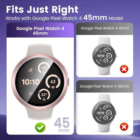 Goton [2 Pack] for Google Pixel Watch 4 45mm (2025) Case with Built-in High Sensitive Screen Protector, Hard PC Slim Face Cover Shockproof Protective Bumper for Google Pixel Watch in Saudi Arabia