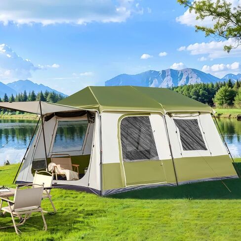YOLENY Instant Cabin Tent, 4-8 Person Quick Setup Family Camping Tent with Rainfly and Extended Canopy, Weather Resistant Tent with Mesh Windows and Doors for Camping, Backyard and Festivals in Kuwait
