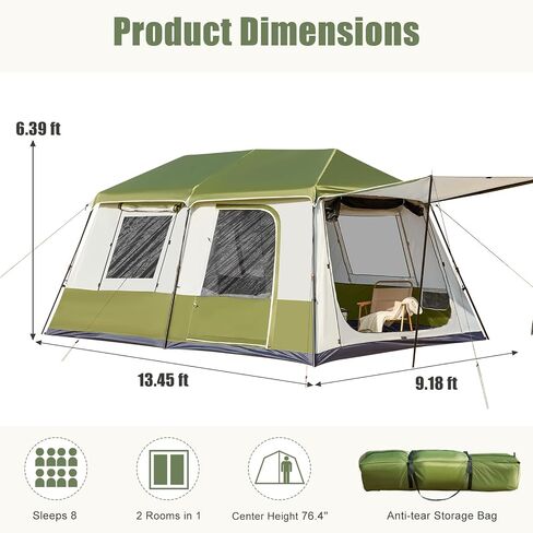 YOLENY Instant Cabin Tent, 4-8 Person Quick Setup Family Camping Tent with Rainfly and Extended Canopy, Weather Resistant Tent with Mesh Windows and Doors for Camping, Backyard and Festivals in Kuwait