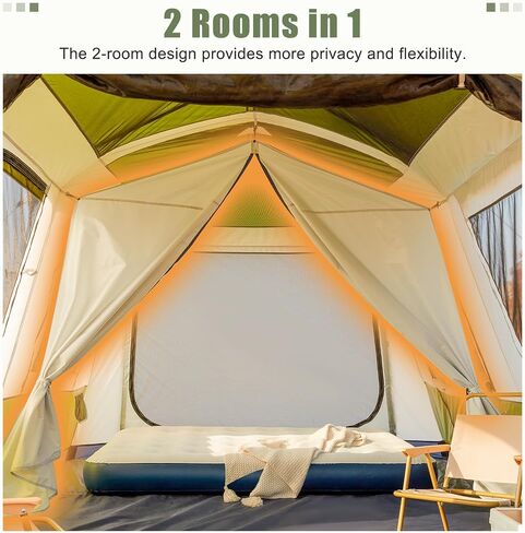 YOLENY Instant Cabin Tent, 4-8 Person Quick Setup Family Camping Tent with Rainfly and Extended Canopy, Weather Resistant Tent with Mesh Windows and Doors for Camping, Backyard and Festivals in Kuwait