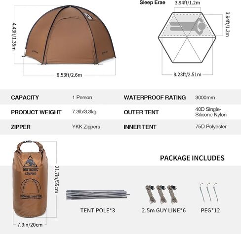 Onetigris Coco Nest Solo Hot Tent مع Jack Stove Jack ، 3000 مم مقاومة للماء ، خيمة قبة خالية من الرياح مع شبكة داخلية in Saudi Arabia