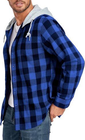 Ceoutdoor Hooded Flannel Plaid Shirt for Men Long Sleeve Casual Regular Fit Button Down Shirts in Saudi Arabia