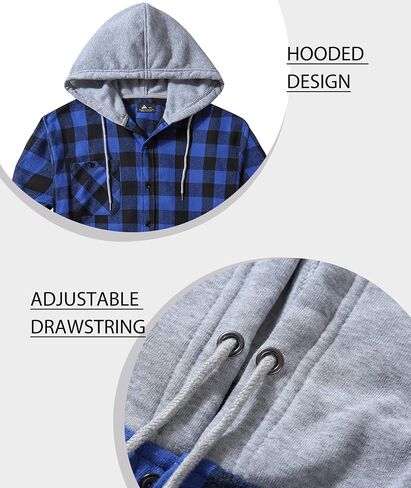 Ceoutdoor Hooded Flannel Plaid Shirt for Men Long Sleeve Casual Regular Fit Button Down Shirts in Saudi Arabia