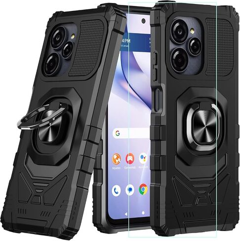 Case for Blu Speed Ultra 5G with Screen Protector and Magnetic Ring Stand | Blu Speed Ultra B1660V Phone Case Slim Silicone Dual Layer Design Shockproof Rugged Corner Military Grade Protection Black in Kuwait