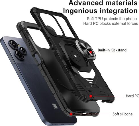 Case for Blu Speed Ultra 5G with Screen Protector and Magnetic Ring Stand | Blu Speed Ultra B1660V Phone Case Slim Silicone Dual Layer Design Shockproof Rugged Corner Military Grade Protection Black in Kuwait