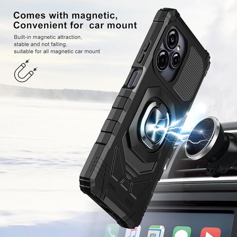 Case for Blu Speed Ultra 5G with Screen Protector and Magnetic Ring Stand | Blu Speed Ultra B1660V Phone Case Slim Silicone Dual Layer Design Shockproof Rugged Corner Military Grade Protection Black in Kuwait
