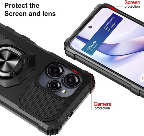 Case for Blu Speed Ultra 5G with Screen Protector and Magnetic Ring Stand | Blu Speed Ultra B1660V Phone Case Slim Silicone Dual Layer Design Shockproof Rugged Corner Military Grade Protection Black in Kuwait