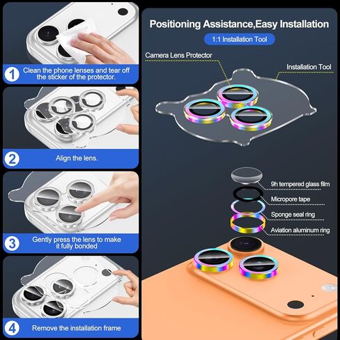 for iPhone 17 Camera Lens Protector, Individual Metal Ring Tempered Glass Lens Cover,[Strong Adsorption] Scratch Resistant Thin HD Clear Lens Cover,1 Set-Black in Kuwait