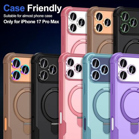 for iPhone 17 Camera Lens Protector, Individual Metal Ring Tempered Glass Lens Cover,[Strong Adsorption] Scratch Resistant Thin HD Clear Lens Cover,1 Set-Black in Kuwait