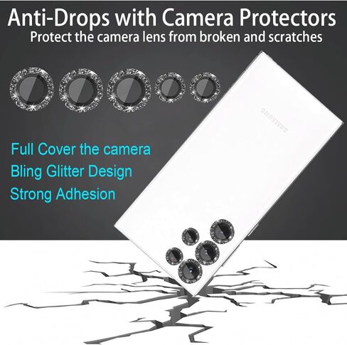 2 مجموعات متوافقة مع Samsung Galaxy S25 Ultra Camera Lens Protector Glitter ، S25 ultra Camera Protector ، غطاء الكاميرا مع إكسسوارات زجاجية مقسمة ، وعلبة الهاتف الخليوي ، أسود ، أسود in Kuwait