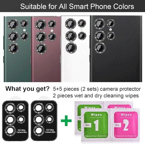 2 مجموعات متوافقة مع Samsung Galaxy S25 Ultra Camera Lens Protector Glitter ، S25 ultra Camera Protector ، غطاء الكاميرا مع إكسسوارات زجاجية مقسمة ، وعلبة الهاتف الخليوي ، أسود ، أسود in Kuwait