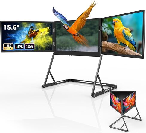 موسع شاشة الكمبيوتر المحمول ، 15.6 "FHD 1080P IPS شاشة ثلاثية قابلة للطي محمولة ، موسع شاشة الكمبيوتر المحمول ، HDMI/USB-C Plugh N Play for Windows ، Mac ، Android ، مع غلاف واقٍ محسوس in Saudi Arabia