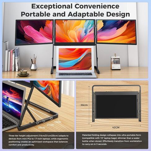 موسع شاشة الكمبيوتر المحمول ، 15.6 "FHD 1080P IPS شاشة ثلاثية قابلة للطي محمولة ، موسع شاشة الكمبيوتر المحمول ، HDMI/USB-C Plugh N Play for Windows ، Mac ، Android ، مع غلاف واقٍ محسوس in Saudi Arabia