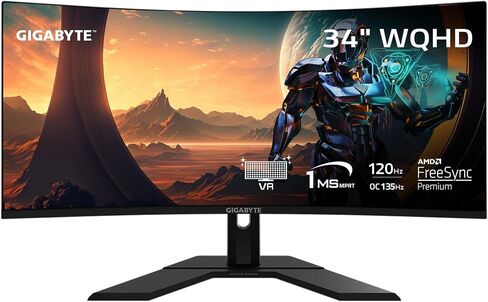 GIGABYTE GS34WQC - 34" VA Curved Gaming Monitor - WQHD 3440x1440-120Hz/OC 135Hz - 1ms MPRT - AMD FreeSync Premium - HDMI, DP - Black (GS34WQC US) in Saudi Arabia