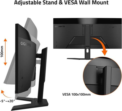 GIGABYTE GS34WQC - 34" VA Curved Gaming Monitor - WQHD 3440x1440-120Hz/OC 135Hz - 1ms MPRT - AMD FreeSync Premium - HDMI, DP - Black (GS34WQC US) in Saudi Arabia