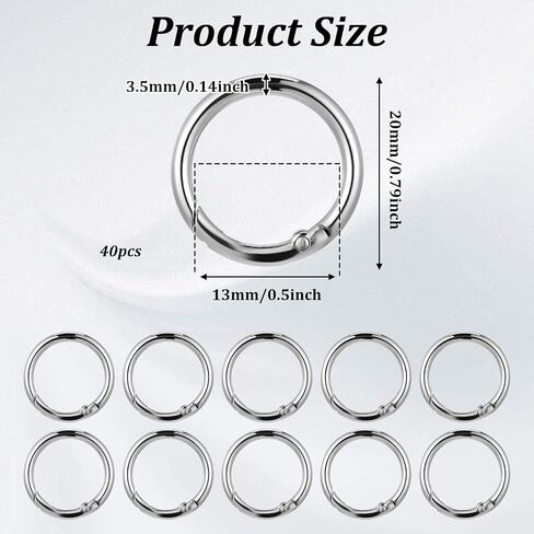 40 Pack 0.5 Inch Round Buckle Clips, Metal Spring O Rings Silver Carabiner Clips Keychain Snap Hook Zinc Alloy Keyring Buckle for Bag Purse Craft DIY in Saudi Arabia