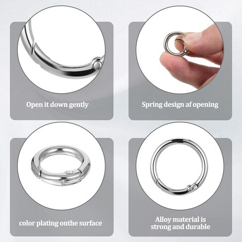 40 Pack 0.5 Inch Round Buckle Clips, Metal Spring O Rings Silver Carabiner Clips Keychain Snap Hook Zinc Alloy Keyring Buckle for Bag Purse Craft DIY in Saudi Arabia