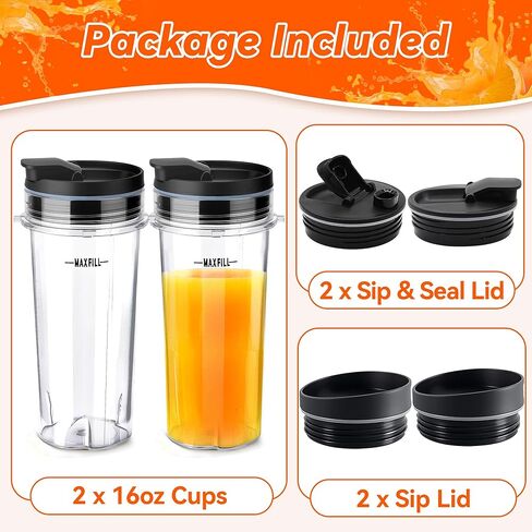 2pcs استبدال أكواب الخلاط 16 أوقية لنينجا ، كأس خلاط واحد خدمة مع 4pcs Sip Seal Lids لـ BL660 BL663 L740 BL770 BL771 BL772 BL773 BL780 BL810 BL820 BL830 in Kuwait