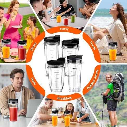 2pcs استبدال أكواب الخلاط 16 أوقية لنينجا ، كأس خلاط واحد خدمة مع 4pcs Sip Seal Lids لـ BL660 BL663 L740 BL770 BL771 BL772 BL773 BL780 BL810 BL820 BL830 in Kuwait