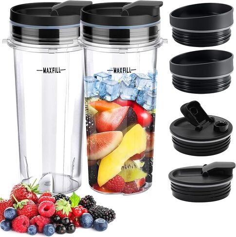 2pcs استبدال أكواب الخلاط 16 أوقية لنينجا ، كأس خلاط واحد خدمة مع 4pcs Sip Seal Lids لـ BL660 BL663 L740 BL770 BL771 BL772 BL773 BL780 BL810 BL820 BL830 in Kuwait
