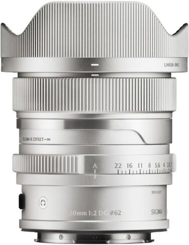 Sigma 20mm F2 DG عدسة معاصرة كاملة مع حلقة الفتحة اليدوية وقبعة العدسة المغناطيسية (Silver ، L Mount) in Saudi Arabia