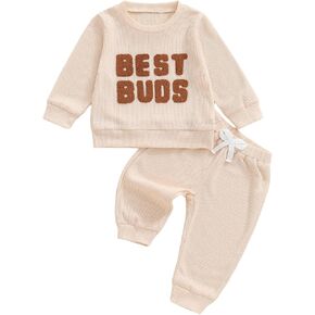JLKGICF Toddler Baby Boy Clothes Letter Print Long Sleeve Pullover Sweatshirt Solid Color Pants Sweatsuit Little Boy Outfits in Kuwait