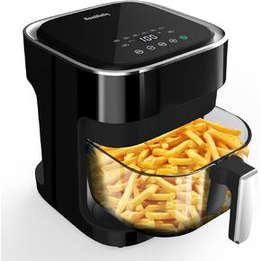 4.5 Quart Air Fryer 8-in-1 Preset Cook Modes, Transparent Glass Fry Bowl for Best Cooking Results, Precise Temperature Control & Time, Black in Saudi Arabia