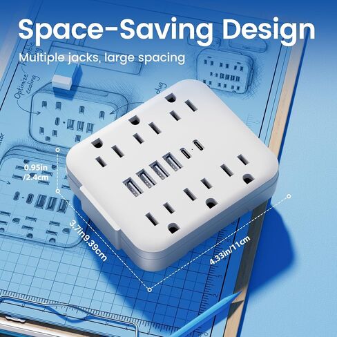 Multi Pluct Wall Outlet Extender ، Chiefway USB Wall Charger مع 6 منافذ التيار المتردد ، 6 منافذ USB (2 USB C) ، شريط طاقة توصيل الجدار ، محول متعدد المكونات لأساسيات سفر المكاتب المنزلية ، in Kuwait