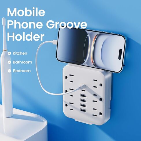 Multi Pluct Wall Outlet Extender ، Chiefway USB Wall Charger مع 6 منافذ التيار المتردد ، 6 منافذ USB (2 USB C) ، شريط طاقة توصيل الجدار ، محول متعدد المكونات لأساسيات سفر المكاتب المنزلية ، in Kuwait