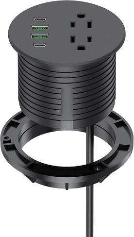 Recessed Power Grommet 3 inch With 65W USB C Ports 2 AC Outlets,Recessed Outlet Fast Charging Station,Desk Hole Grommet Outlets,Round Desktop Power Grommet Outlet for Office,Home (Black, 65W USB Port) in Kuwait