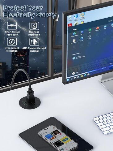 Recessed Power Grommet 3 inch With 65W USB C Ports 2 AC Outlets,Recessed Outlet Fast Charging Station,Desk Hole Grommet Outlets,Round Desktop Power Grommet Outlet for Office,Home (Black, 65W USB Port) in Kuwait
