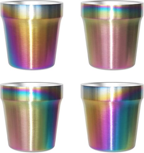Stainless Steel Cups 4 Pack 6oz Double Walled Insulated Cups Stackable Travel Mug for Coffee, Tea, Beer, Kids, Camping&Everyday(Rainbow) in Saudi Arabia