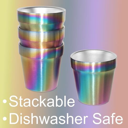 Stainless Steel Cups 4 Pack 6oz Double Walled Insulated Cups Stackable Travel Mug for Coffee, Tea, Beer, Kids, Camping&Everyday(Rainbow) in Saudi Arabia