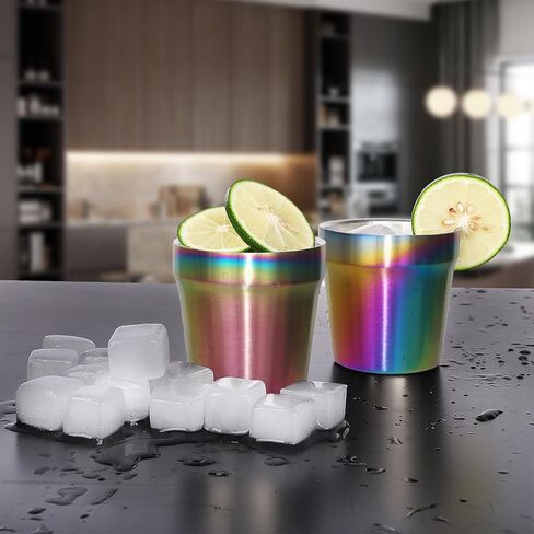 Stainless Steel Cups 4 Pack 6oz Double Walled Insulated Cups Stackable Travel Mug for Coffee, Tea, Beer, Kids, Camping&Everyday(Rainbow) in Saudi Arabia