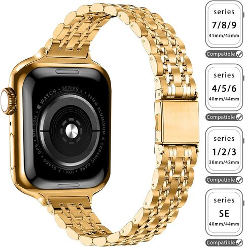 QUNDAXI Slim Watch Band Compatible with Apple Watch 41mm 45mm 42mm 44mm 40mm 38mm Metal Stainless Steel Watchband Suitable for iWatch 11/10/9/8/7/6/5/4/3/2/1/SE Series Women Luxury Strap in Kuwait