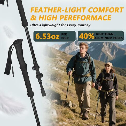 Carbon Fiber Trekking Poles,Lightweight Walking Stick,Collapsible 2pcs Hiking Poles with EVA Grip for Hiking,Trekking,Backpacking,Walking,Camping,Travel in Saudi Arabia