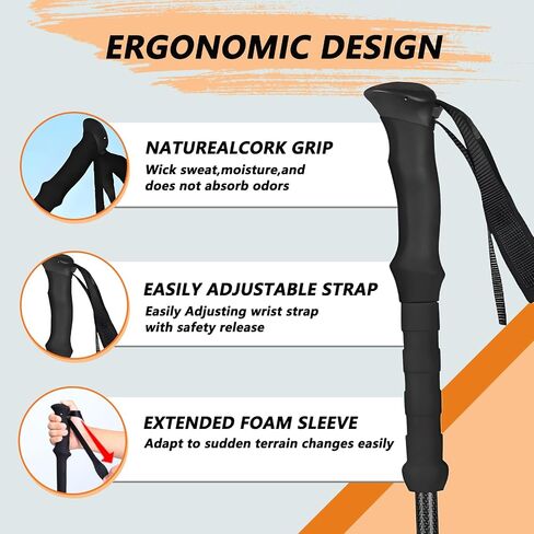 Carbon Fiber Trekking Poles,Lightweight Walking Stick,Collapsible 2pcs Hiking Poles with EVA Grip for Hiking,Trekking,Backpacking,Walking,Camping,Travel in Saudi Arabia