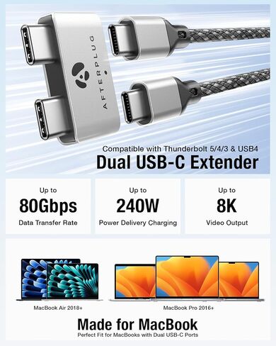 موسع USB - C المزدوج لـ MacBook مع CASE ، محول ممر ثنائي الموانئين لـ Thunderbolt 5/4/3 و USB4 - 240W PD ، 8K فيديو ، بيانات 80 جيجابت في الثانية - منتصف الليل in Kuwait