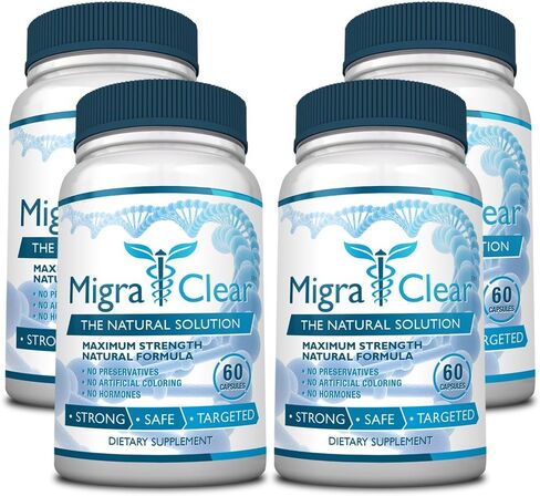 All Natural Migraine Support - Magnesium, Ginkgo Biloba, Ginger, White Willow, Feverfew - 60 Capsules - 1 Bottle in Kuwait