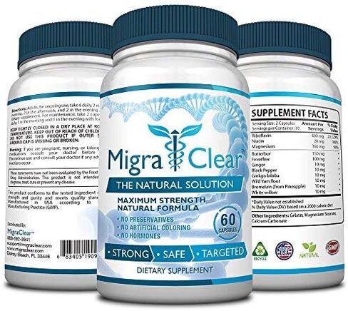 All Natural Migraine Support - Magnesium, Ginkgo Biloba, Ginger, White Willow, Feverfew - 60 Capsules - 1 Bottle in Kuwait