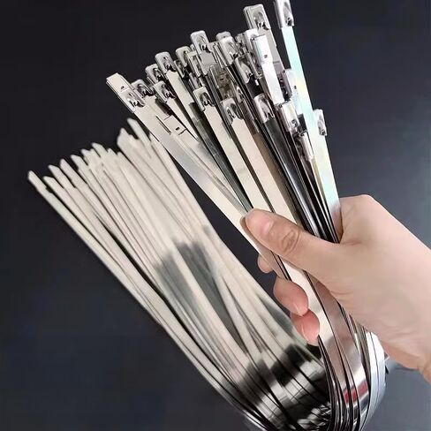 20pcs حزام كابل من الفولاذ المقاوم للصدأ من الفولاذ المقاوم للصدأ حزام لربط العادم لالتفاف متعددة الأغراض خاتم القفل الذاتي للخدمة ، والفضة ، 150 ملم in Saudi Arabia