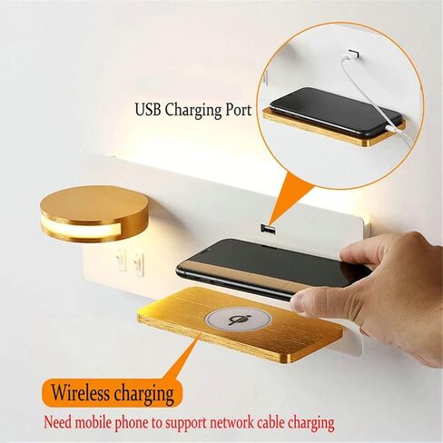 11W LED ضوء الجدار الداخلي مع 2 مفاتيح ، بما في ذلك. ميناء USB وشحن Qi اللاسلكي ، مصباح الجدار الأبيض 3000 كيلو دافئ مع 360 درجة قابلة للتعديل 5W مصباح لغرفة النوم ، غرفة المعيشة ، المدخل ، أبيض in Kuwait